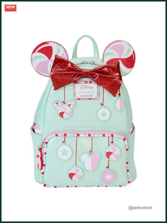 Loungefly Disney Minnie Holiday Peppermint Ornaments Mini Backpack Vegan Leather
